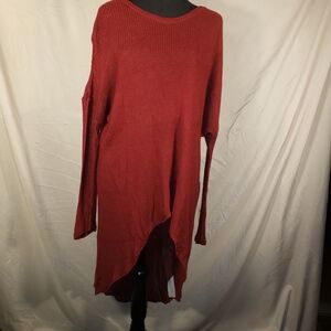 An-M Red Asymmetrical Knit High Low Tunic With Sheer Back Panel - L